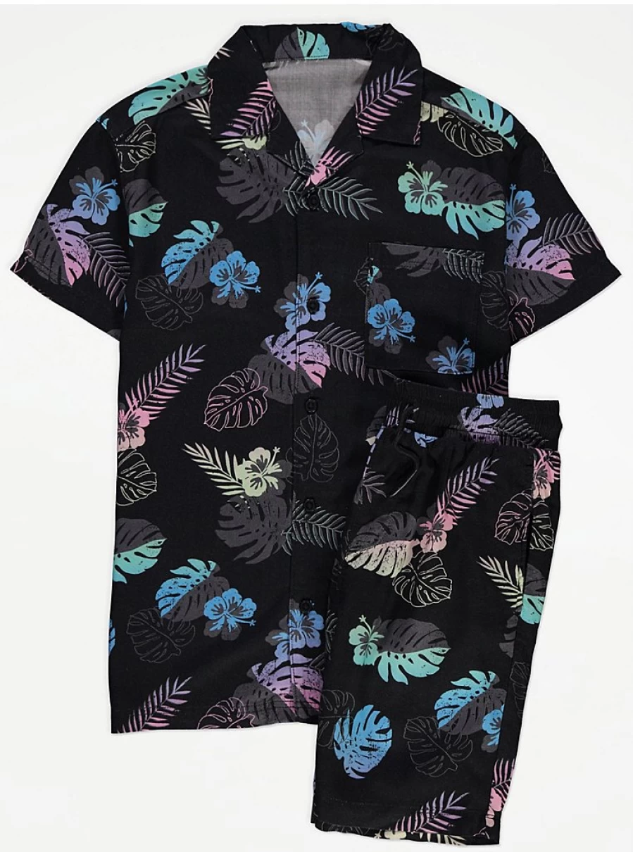 "George at Asda Boys' Fun Palm Lightweight Shirt and Shorts Outfit – Comfortable Summer Set for Kids"