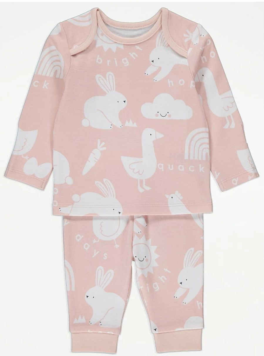"George at Asda Baby Girls' Pink Bunny Long Sleeve Pyjamas Gift Set | Soft & Cute Sleepwear"