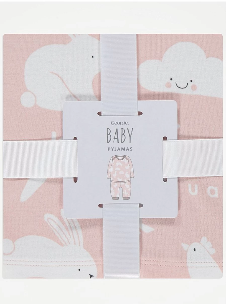 "George at Asda Baby Girls' Pink Bunny Long Sleeve Pyjamas Gift Set | Soft & Cute Sleepwear"