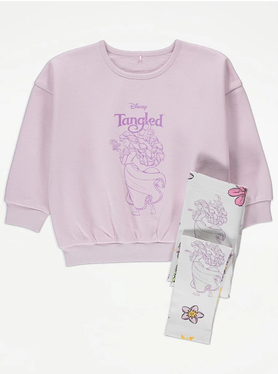 Disney Tangled Rapunzel Lilac Sweatshirt & Leggings Set for Kids | George at Asda | Cozy Outfit Review