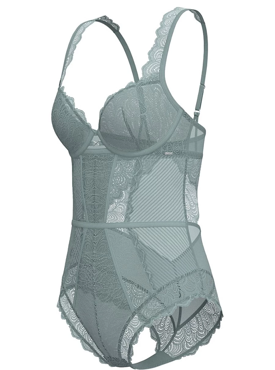 "George at Asda Women's Entice Sage Green Scallop Lace Lingerie Bodysuit Reviews"