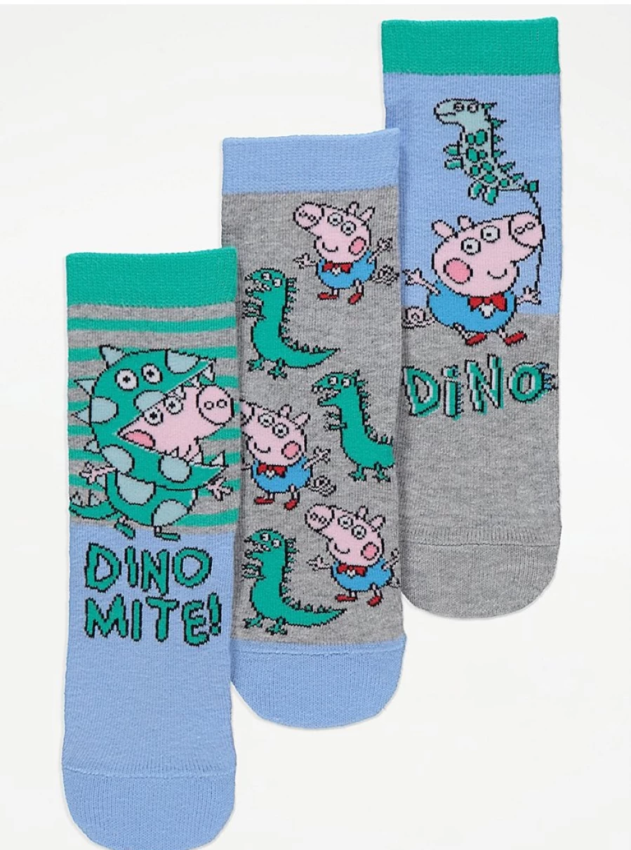 Peppa Pig & George Pig Dinosaur Socks 3-Pack for Kids | George at Asda | Soft & Fun Character Socks