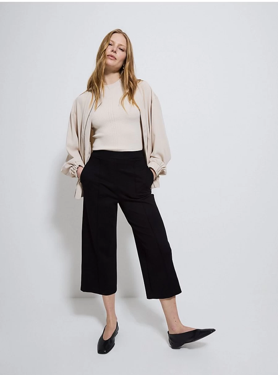 Women's Black Cropped Ponte Trousers with Front Seam | George at Asda