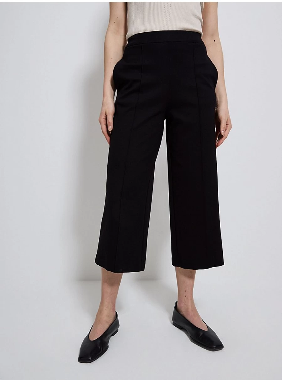 Women's Black Cropped Ponte Trousers with Front Seam | George at Asda