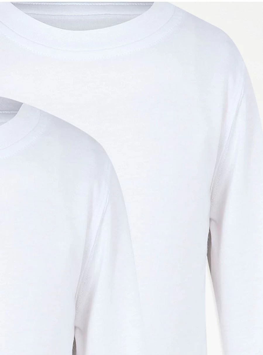 "George at Asda Boys' 2-Pack White Crew Neck Long Sleeve School T-Shirts"