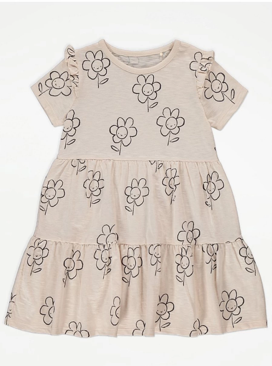 Girls' Floral Tiered Jersey Dress with Cream Color | George at Asda