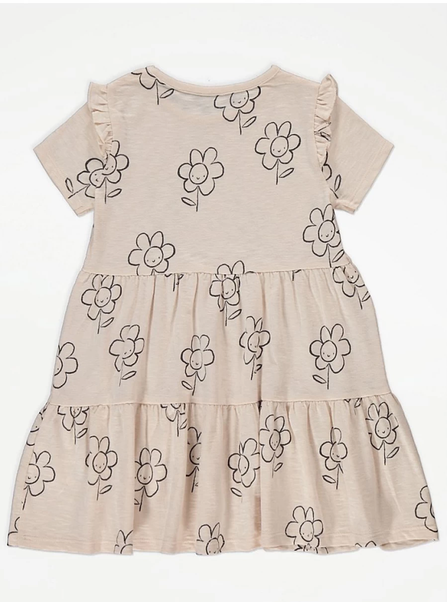 Girls' Floral Tiered Jersey Dress with Cream Color | George at Asda