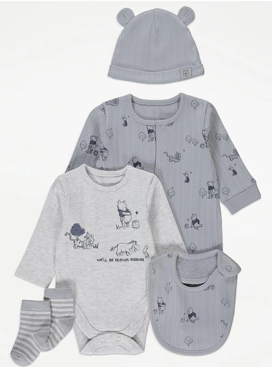 Disney Winnie The Pooh 5-Piece Baby Boy Starter Set | George at Asda | Newborn Essentials