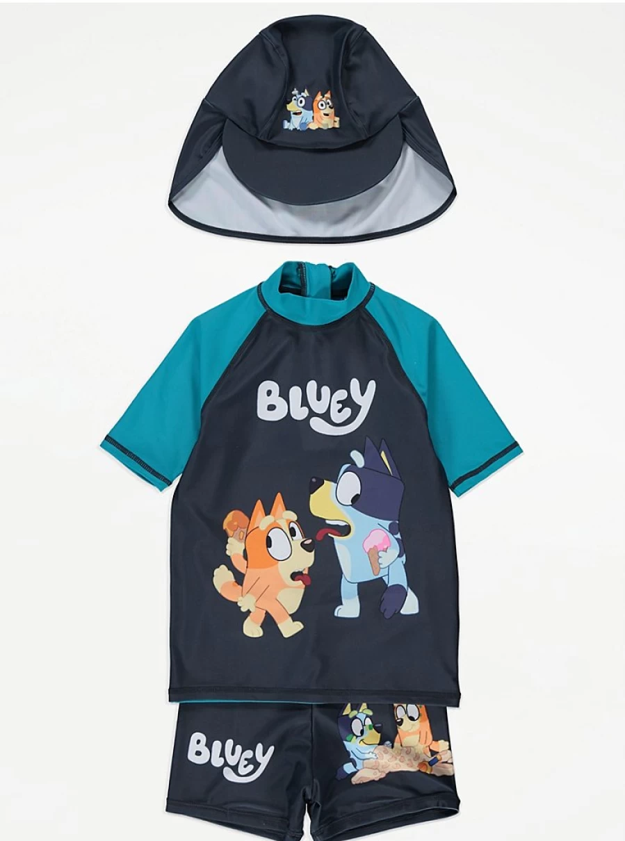 "George at Asda Boys' Bluey Swim Top, Trunks & Keppi Hat 3-Piece Set Review"