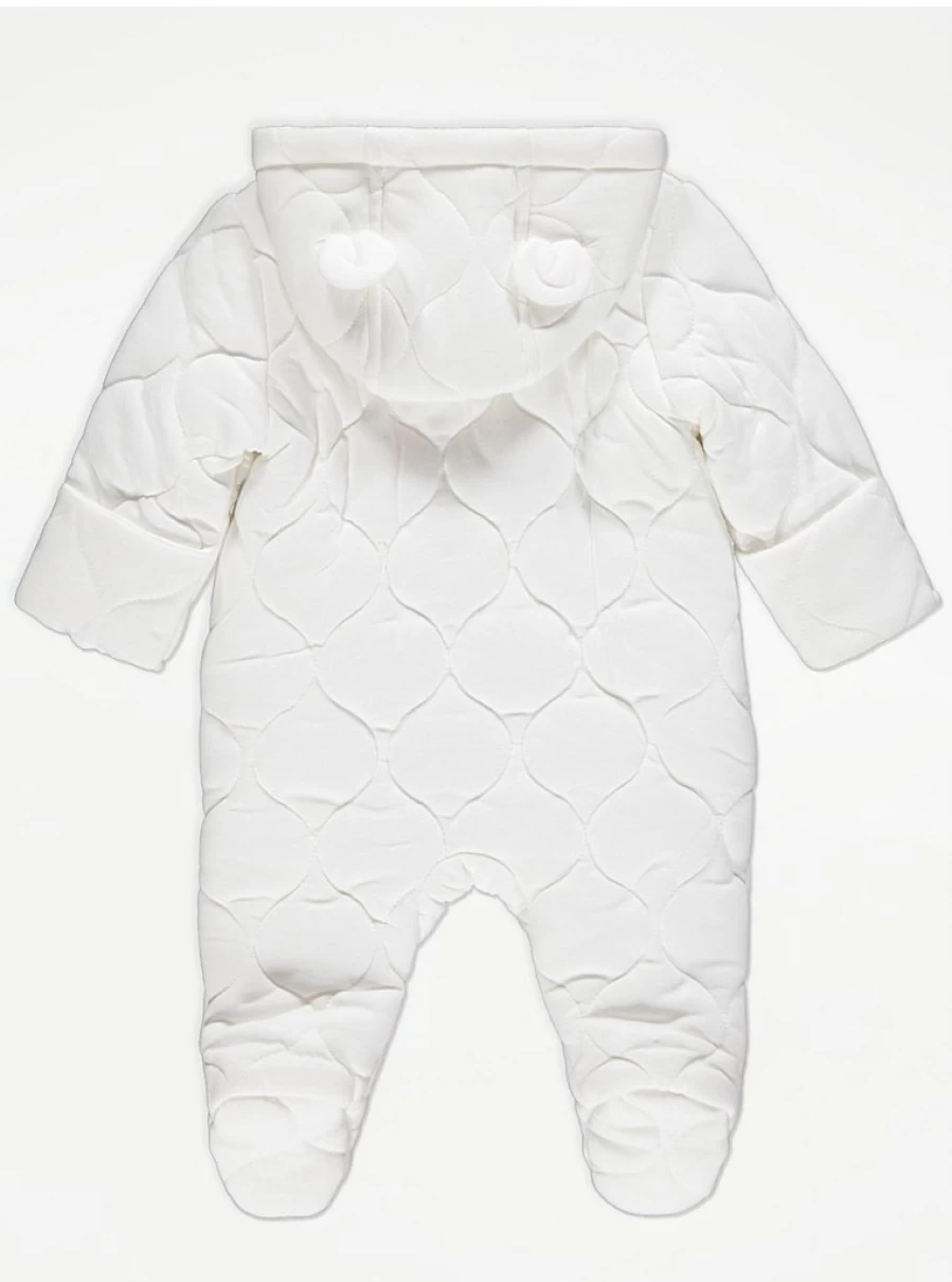 "George at Asda White Quilted Pramsuit for Babies – Warm & Cozy Winter Wear"