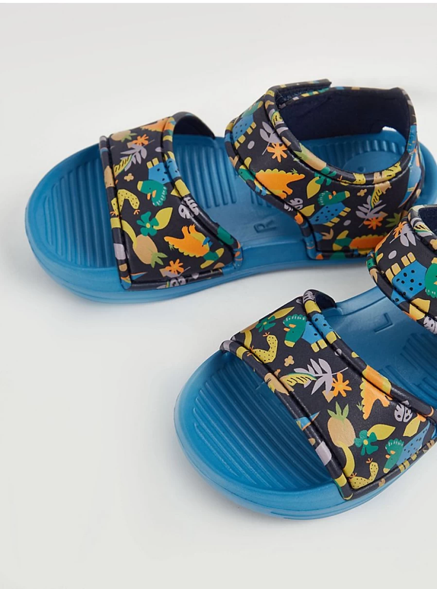 George at Asda Boys' Blue Dinosaur Double Strap Sandals – Comfortable Kids' Summer Footwear
