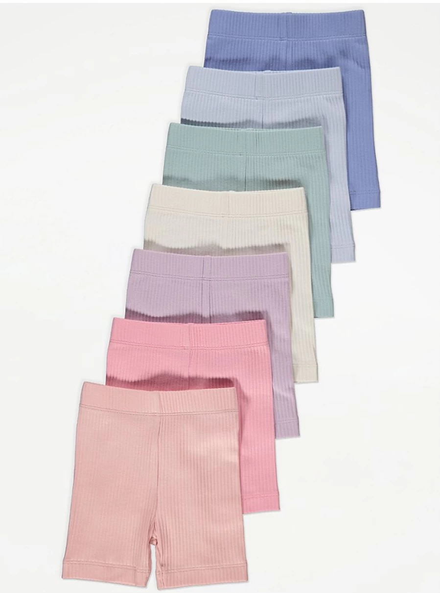 "George at Asda Baby Pastel Ribbed Cycling Shorts 7-Pack | Soft & Comfortable"