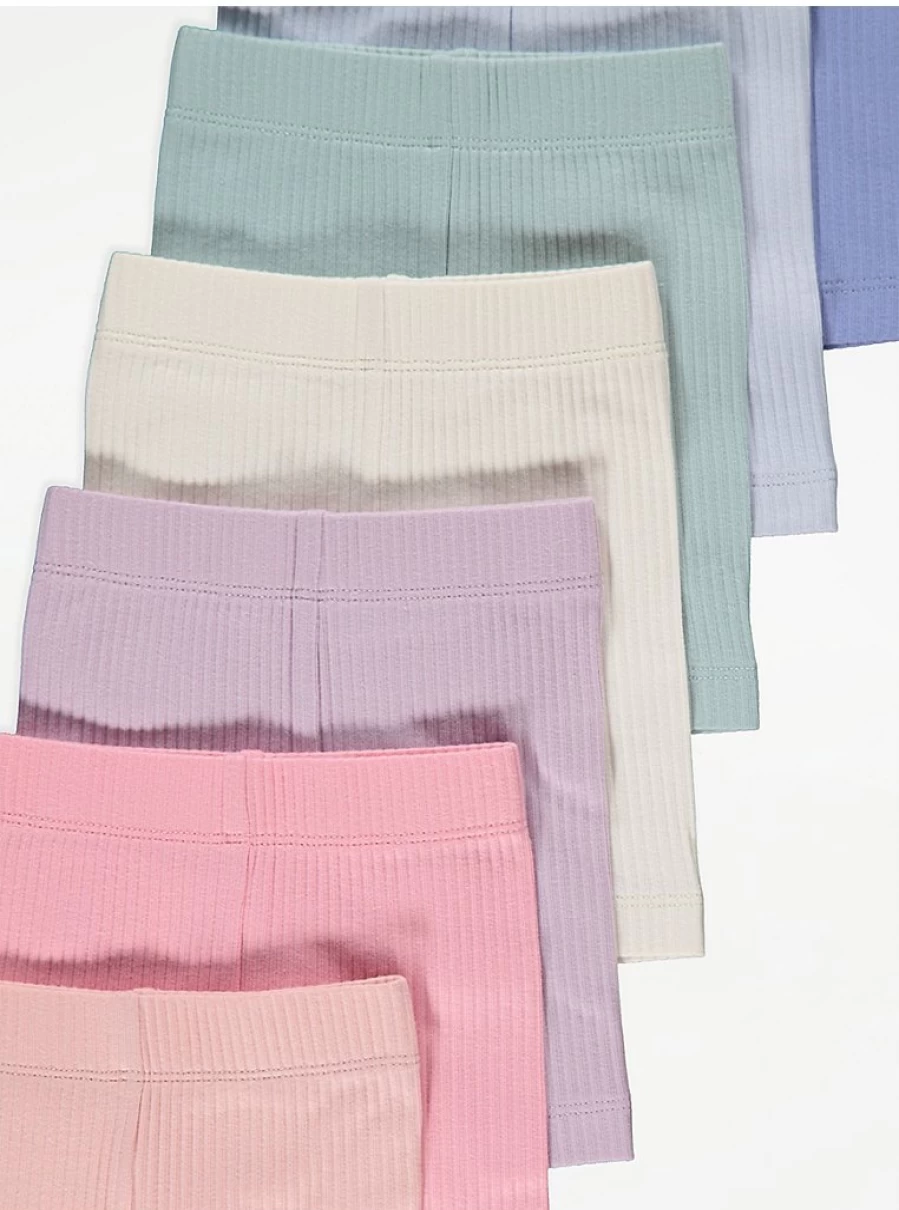 "George at Asda Baby Pastel Ribbed Cycling Shorts 7-Pack | Soft & Comfortable"