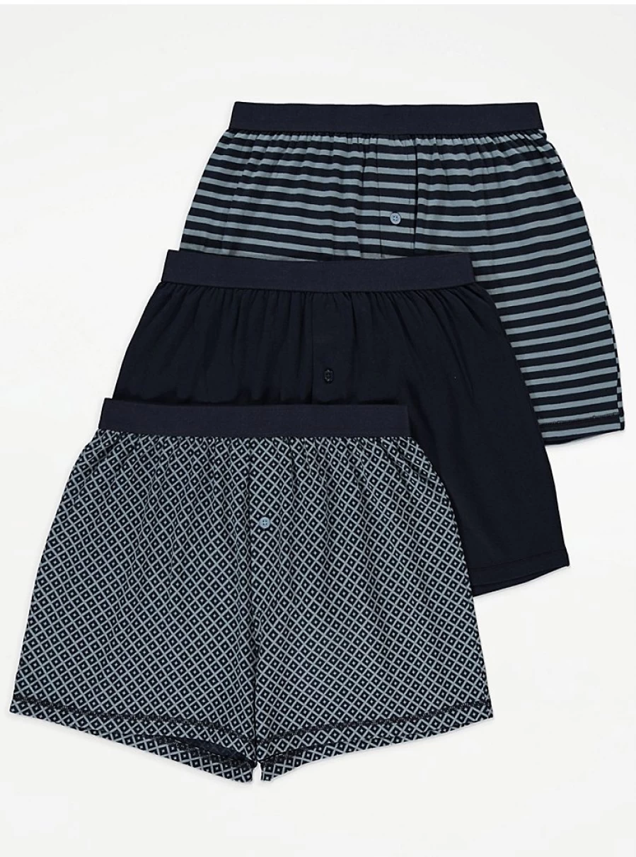 Men's Navy Patterned Loose Fit Boxer Shorts 3-Pack | George at ASDA Comfort Underwear