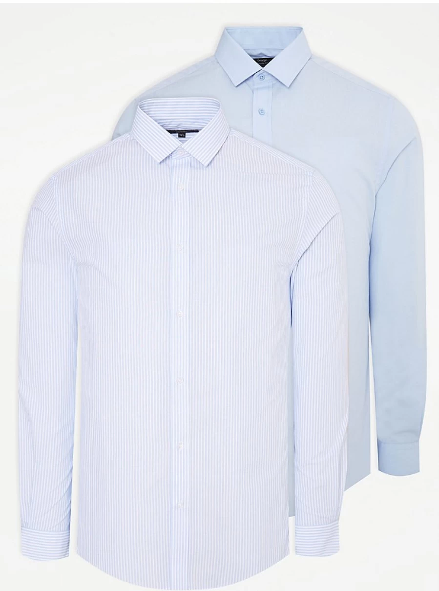 "George at Asda Men's Blue Long Sleeve Shirts 2 Pack – Comfort & Style"