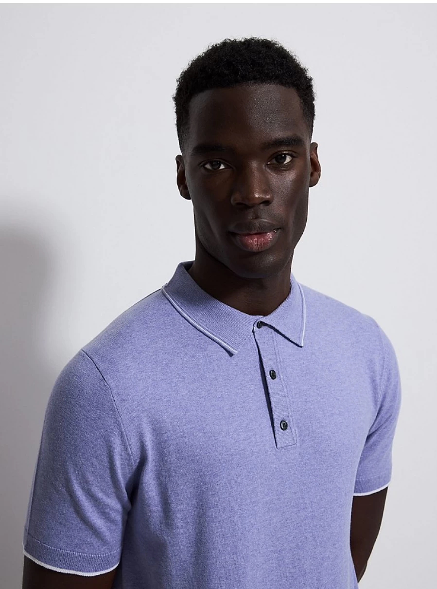 Men's Lilac Short Sleeve Knitted Polo Shirt | George at Asda | Comfort Fit Casual Top