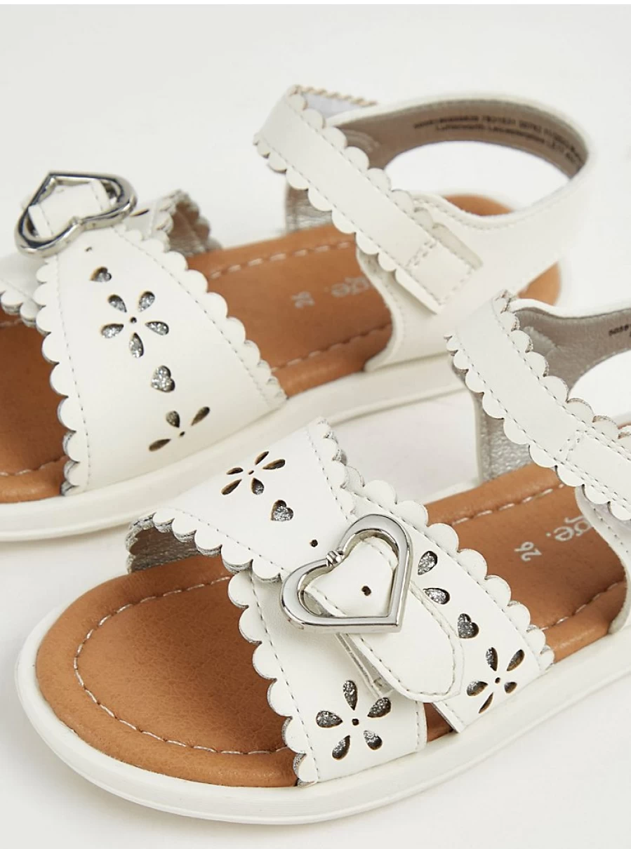 Girls' White Scalloped Heart Sandals | George at Asda | Kids' Fashion Footwear Review