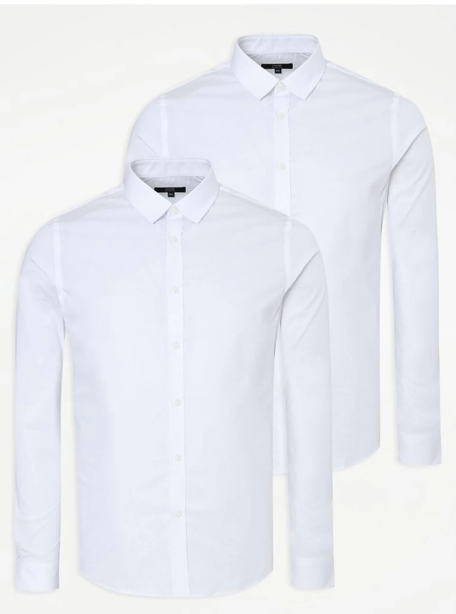 Boys' White Long Sleeve Skinny Fit Shirts 2-Pack | George at Asda
