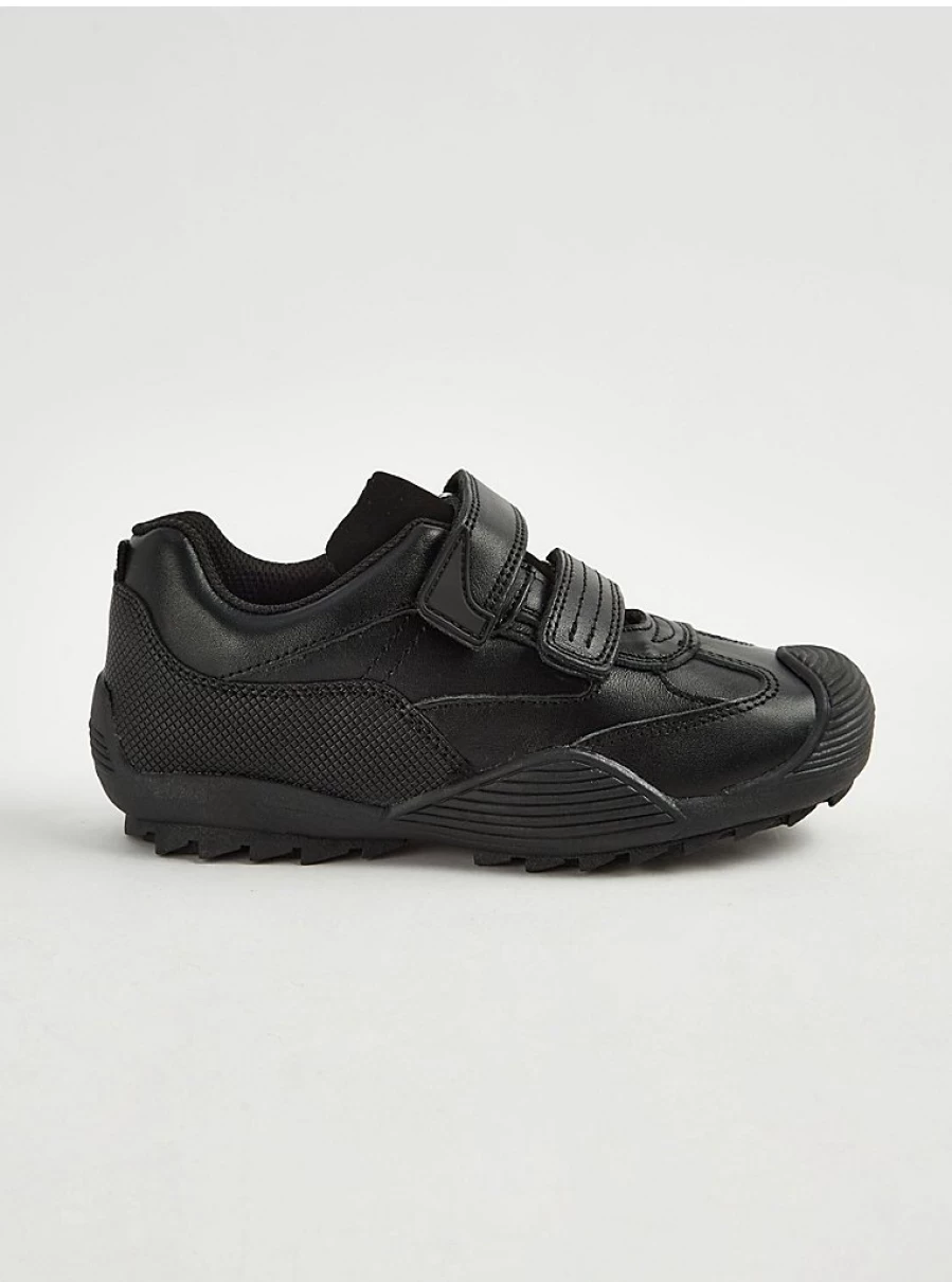 "George at Asda Black Scuff-Resistant School Shoes with Double Strap – Comfortable & Durable"