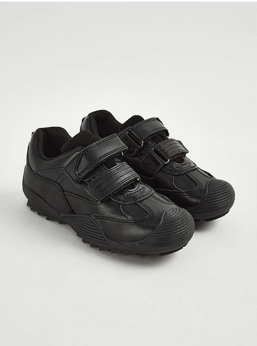 "George at Asda Black Scuff-Resistant School Shoes with Double Strap – Comfortable & Durable"