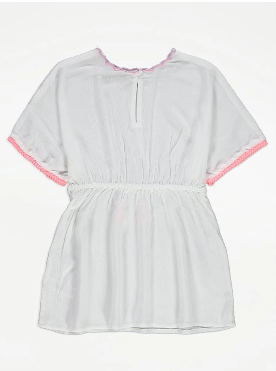 "George at Asda Girls' White Floral Embroidered Kaftan with Tassels | Kids' Summer Dress"