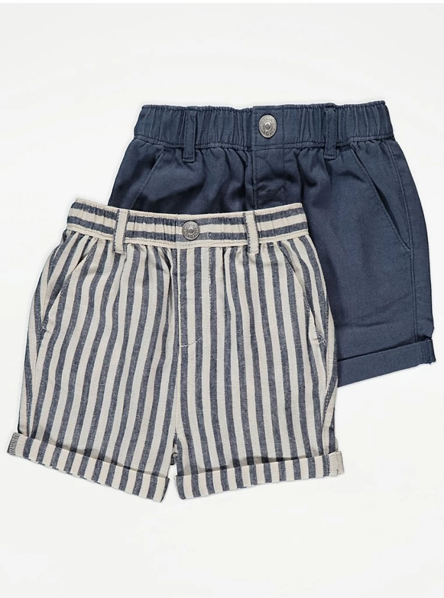 "George at Asda Boys' Blue Stripe Linen Blend Shorts 2-Pack – Comfort & Style"