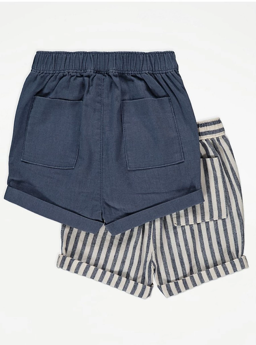 "George at Asda Boys' Blue Stripe Linen Blend Shorts 2-Pack – Comfort & Style"