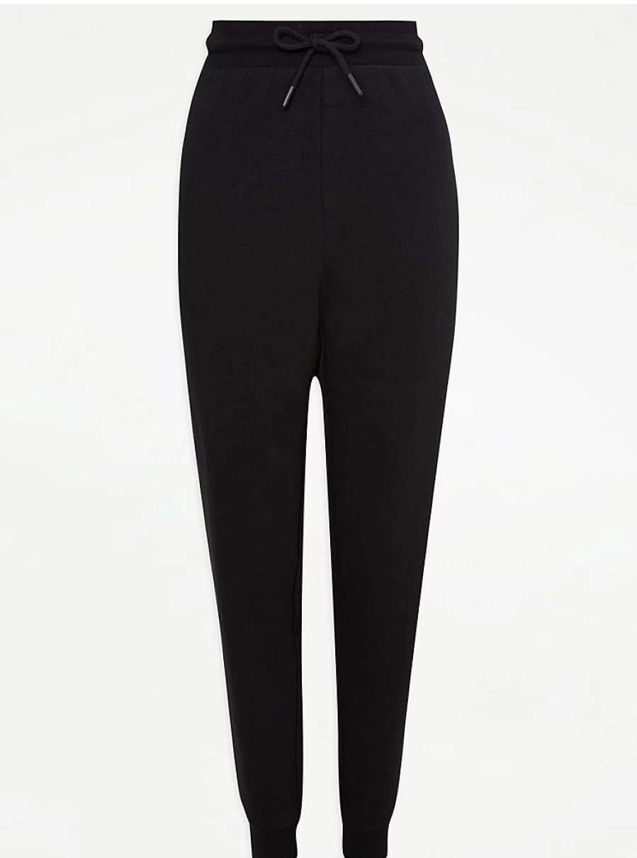 Women's Black Fleece-Lined Joggers with Cuffed Hem | George at Asda