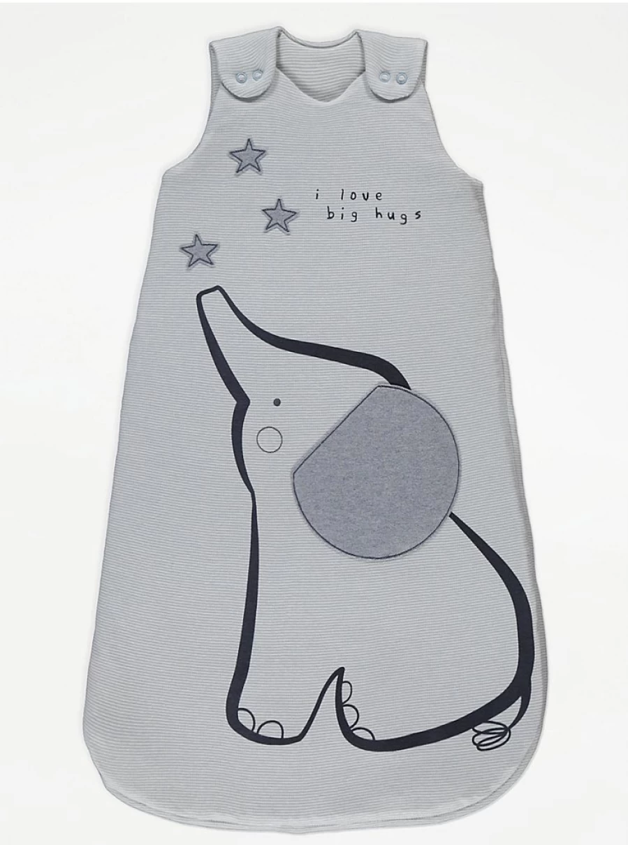 "George at Asda Boys' Grey Stripe Elephant 2.5 Tog Sleep Bag – Warm & Cozy Baby Sleepwear"