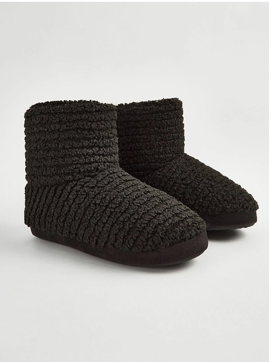 Men's Black Ribbed Borg Fleece Slipper Boots by George at Asda - Warm & Comfortable Winter Footwear