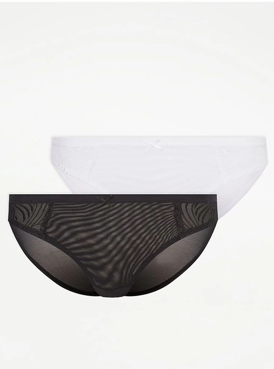 George at Asda White Embroidered High Leg Knickers 2-Pack - Lingerie Set for Women