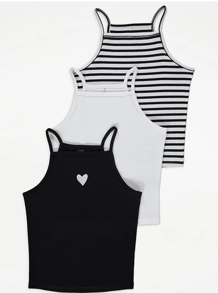 Girls' Embroidered Heart Cami Tops 3-Pack | George at Asda | Comfort & Style