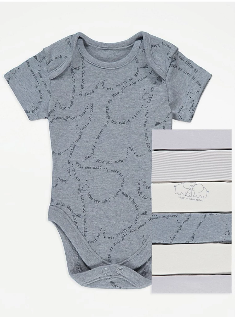George at Asda Baby Boys/Girls Elephant Print Bodysuits 7-Pack - Soft Short Sleeve Onesies