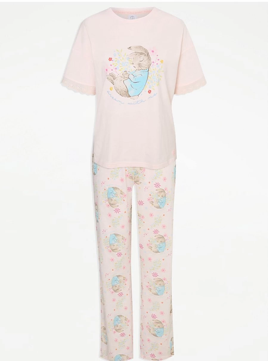 "George at Asda Peter Rabbit Pink Embroidered Cotton Pyjamas | Women's Sleepwear & Loungewear"