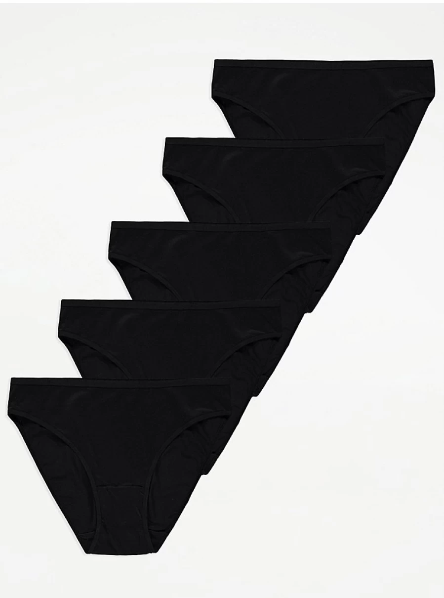 "George at Asda Black Microfiber High Leg Knickers 5-Pack | Comfortable Lingerie Multipack"