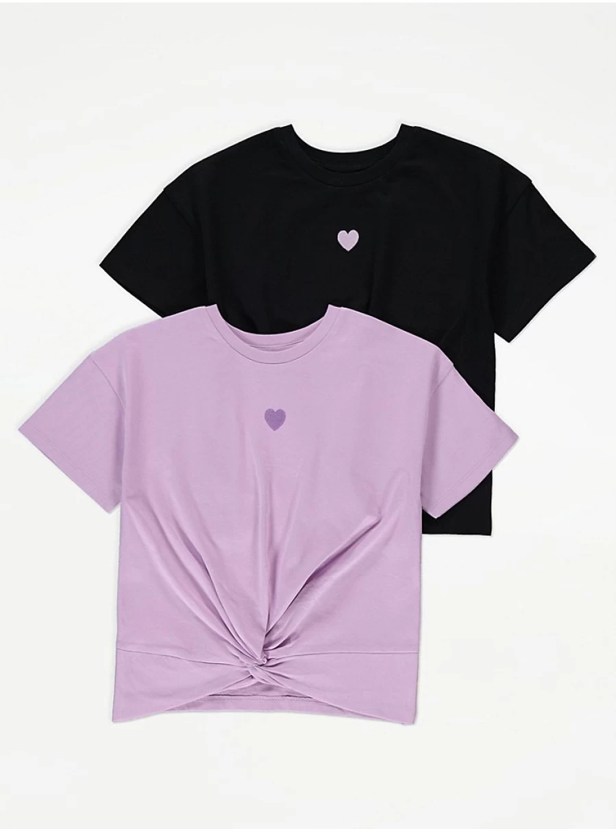 Girls' Heart Twist Front T-Shirts 2 Pack | George at Asda | Cute Kids Tops