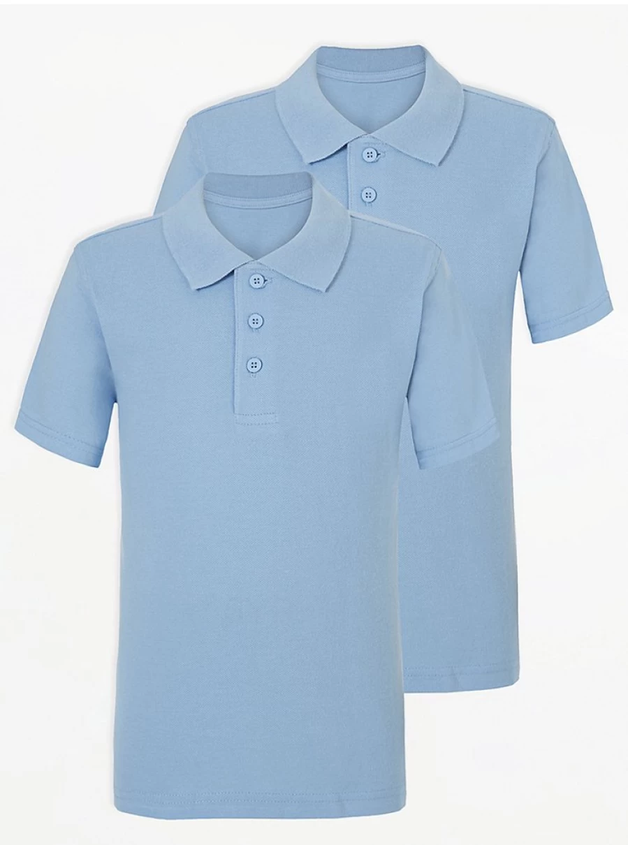 "George at Asda Light Blue Slim Fit Polo Shirts 2-Pack for School | Comfortable & Stylish"