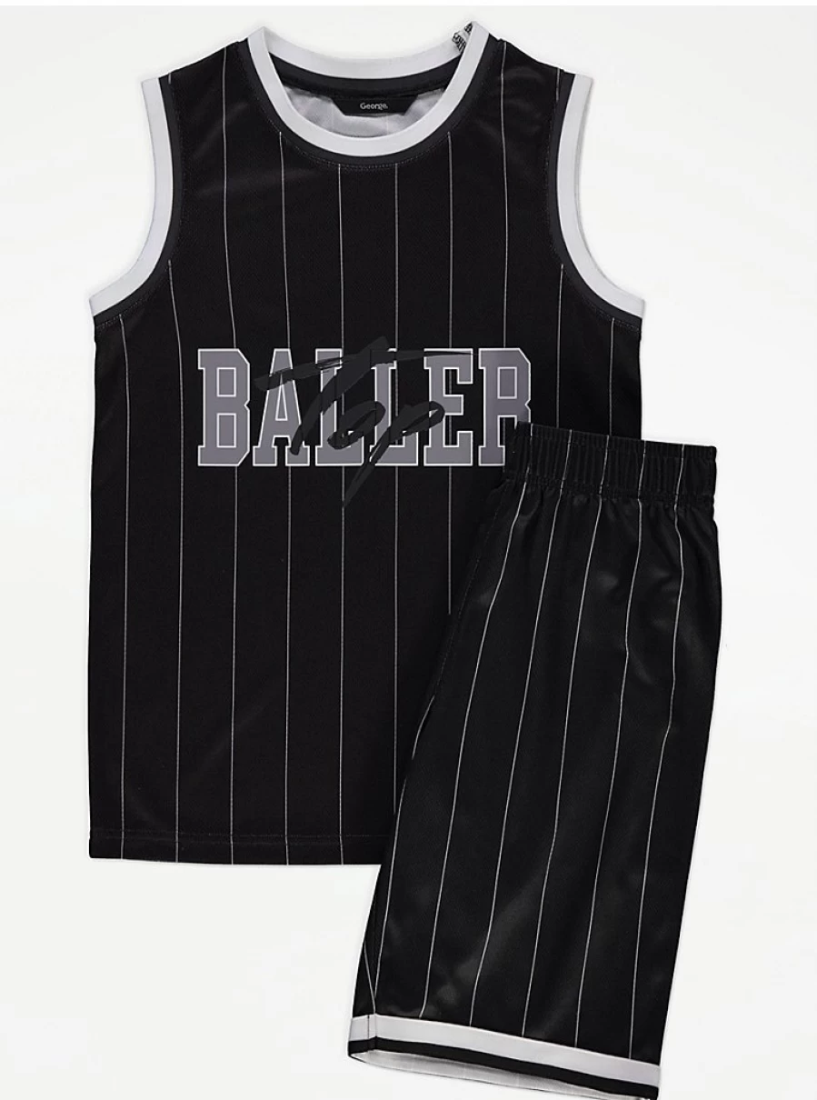 George at Asda Boys' Black Stripe Basketball Jersey and Shorts Set – Kids' Sports Outfit Review