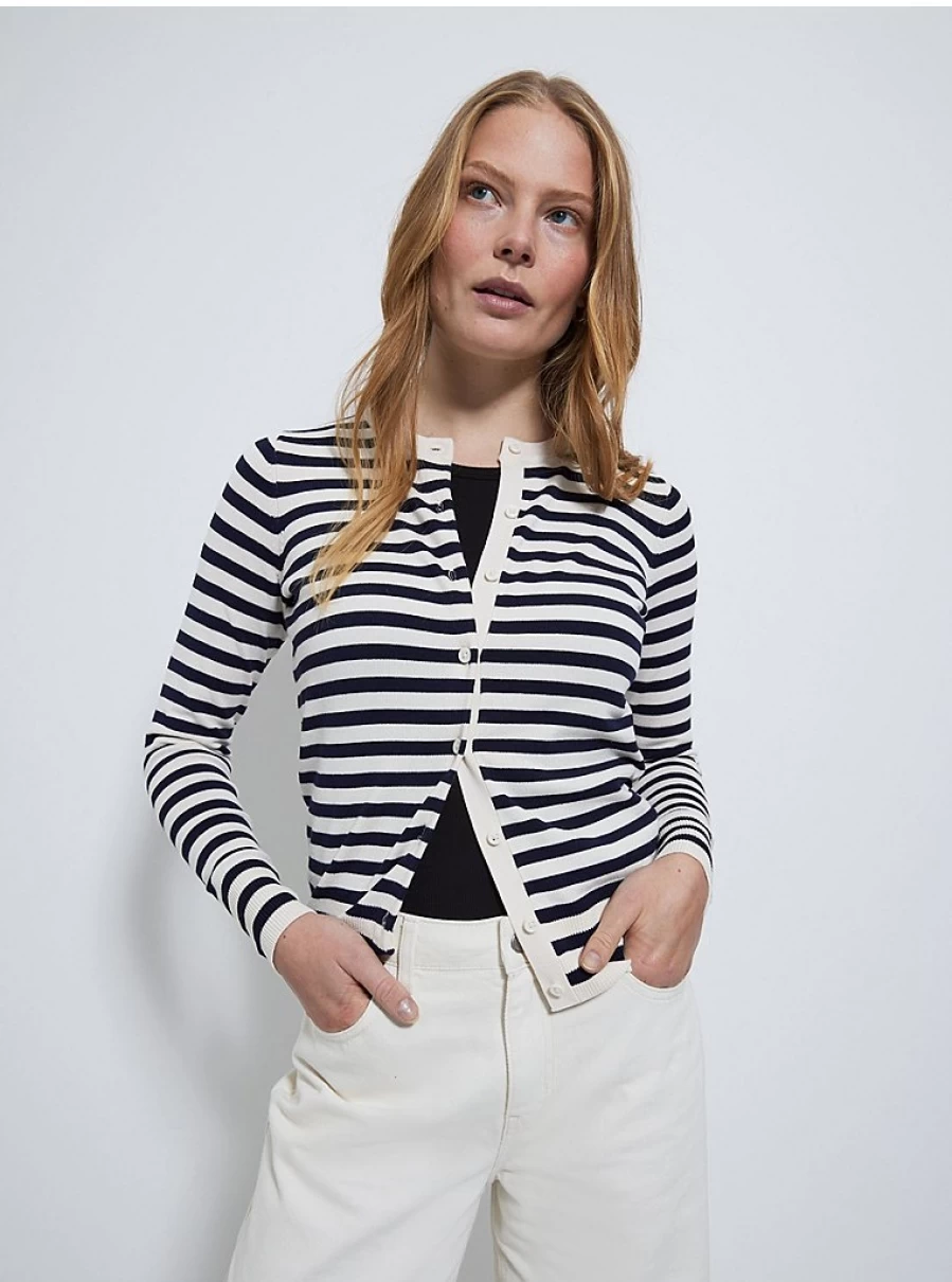 Women's White Striped Button-Up Cardigan | George at Asda | Soft Knit Long Sleeve Cover-Up