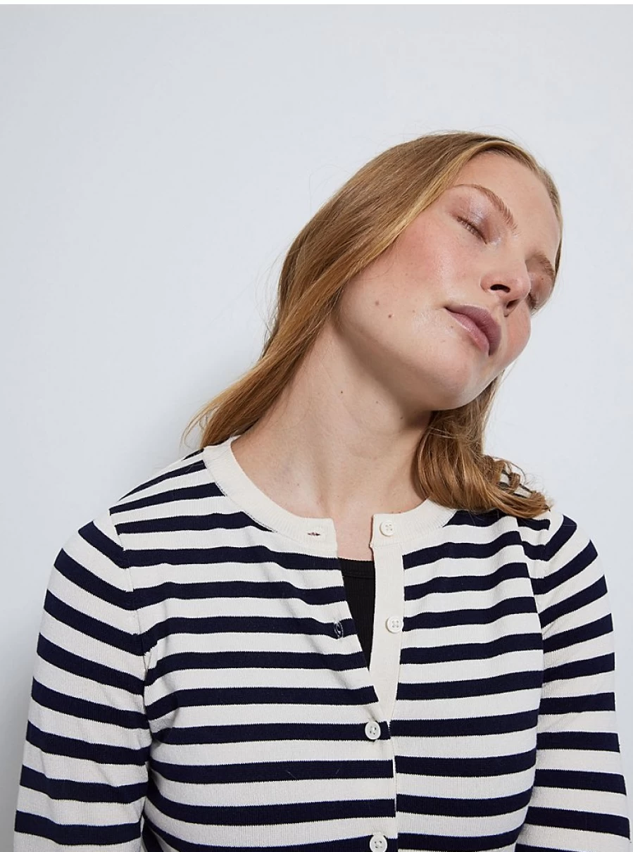 Women's White Striped Button-Up Cardigan | George at Asda | Soft Knit Long Sleeve Cover-Up
