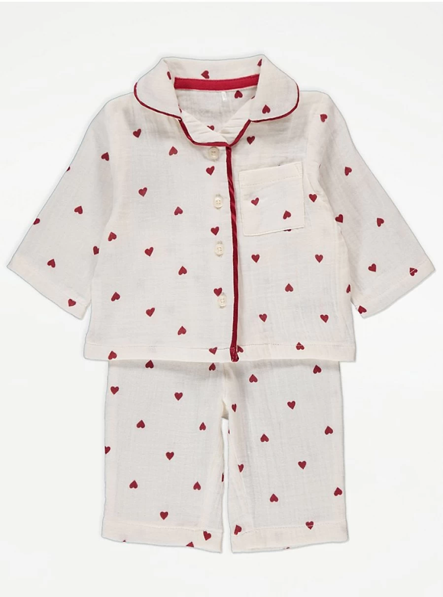 "George at Asda Baby Cream Heart Matching Valentine's Pyjamas Set – Cozy & Cute Pajamas"