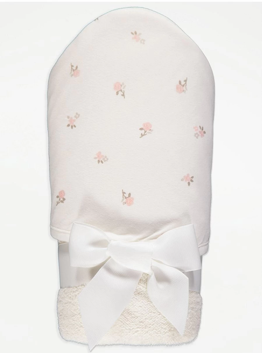 George at Asda Baby Hooded Towel - Soft White Floral Design for Newborns & Infants