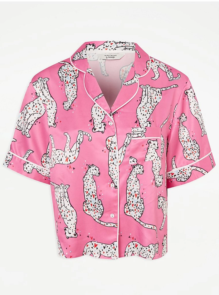 "George at Asda Pink Leopard Print Satin Pajama Set - Women's Lingerie & Sleepwear"