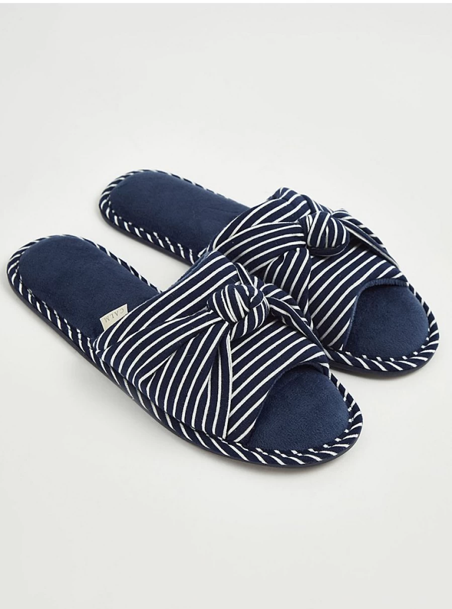 Navy Striped Knot Front Slide Slippers by George at Asda | Comfortable Lingerie Lounge Slippers