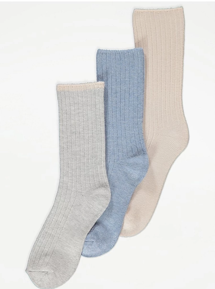 "George at Asda Ribbed Soft Casual Ankle Socks 3 Pack - Comfortable & Stylish Multi-Pack Socks"