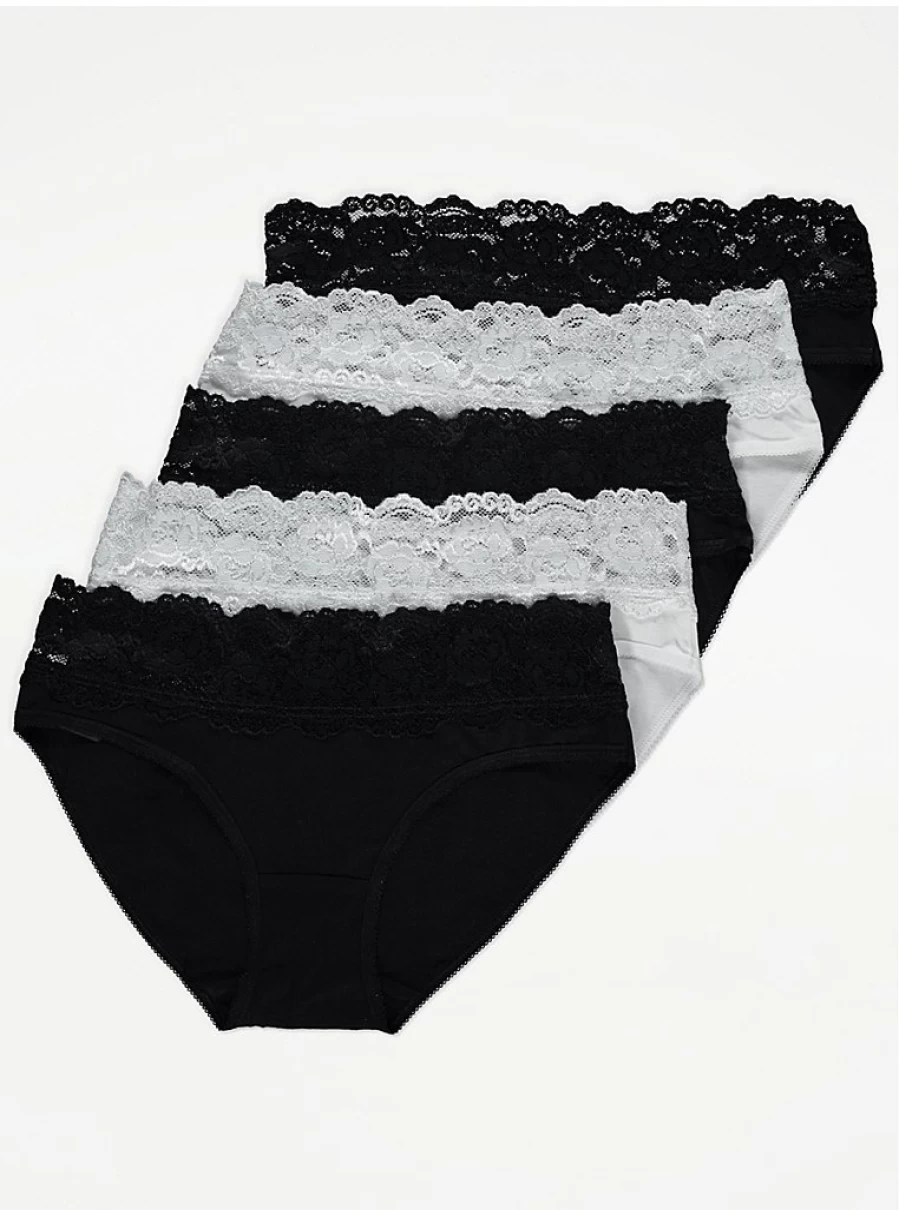 "George at Asda Lace Top Mini Briefs 5-Pack | Comfortable & Stylish Women's Lingerie Set"