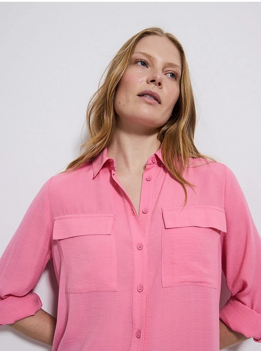 Women's Pink Longline Utility Shirt with Roll-Up Sleeves | George at Asda