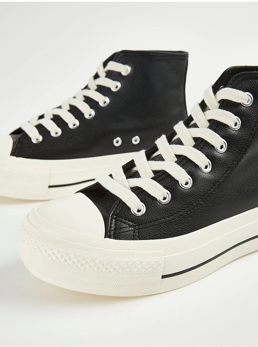 Women's Black Faux Leather High-Top Sneakers with Curved Sole | George at Asda