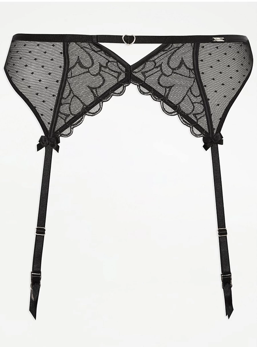 Black Heart Lace Suspender Lingerie Set by George at Asda | Elegant & Seductive Design