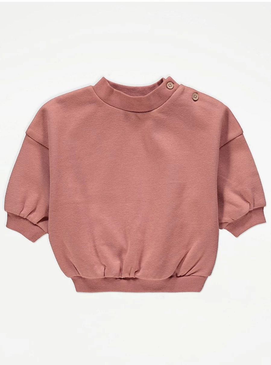 "George at Asda Baby Girls' Dusky Pink Button Shoulder Sweatshirt | Soft Cotton Pullover"